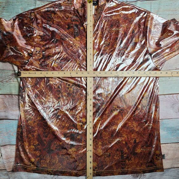 Club YMLA Mens XL "Hot Tuna" Shiny Short Sleeve Button-Up Shirt - Picture 8 of 11